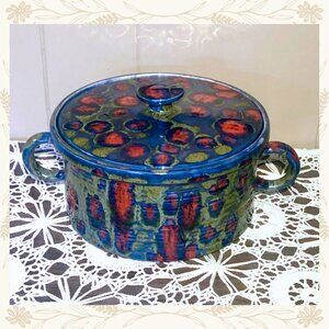 Vintage 1981 Handcrafted Ceramic Casserole Dish – Retro Glaze